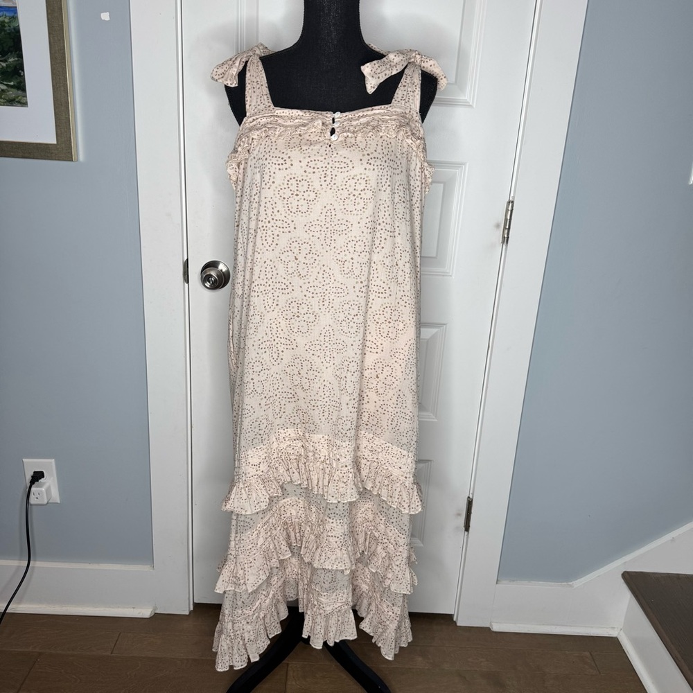 Cleobella Zane Tiered Ruffle Midi Dress Women's Size Large Tie Shoulders - Picture 2 of 10